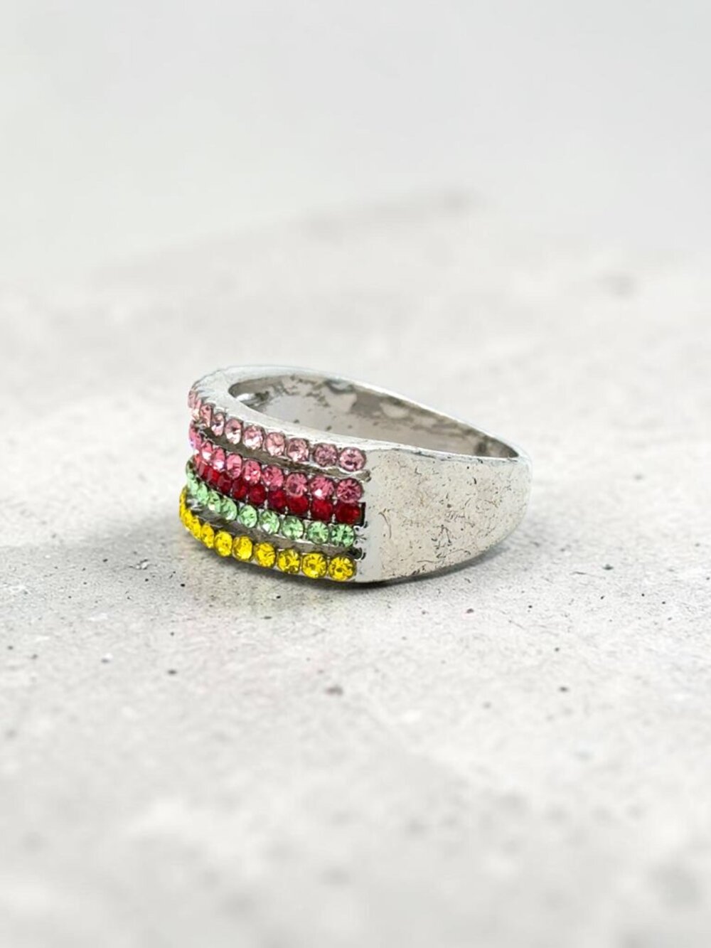 Silver-Tone Multi-Color Crystal Ring - Picture 2 of 3